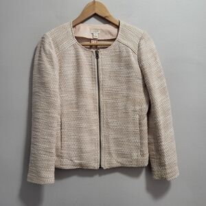 J. Crew Factory Cotton Blend Peach Pink Metallic Tweed Zip Blazer 2 Academia